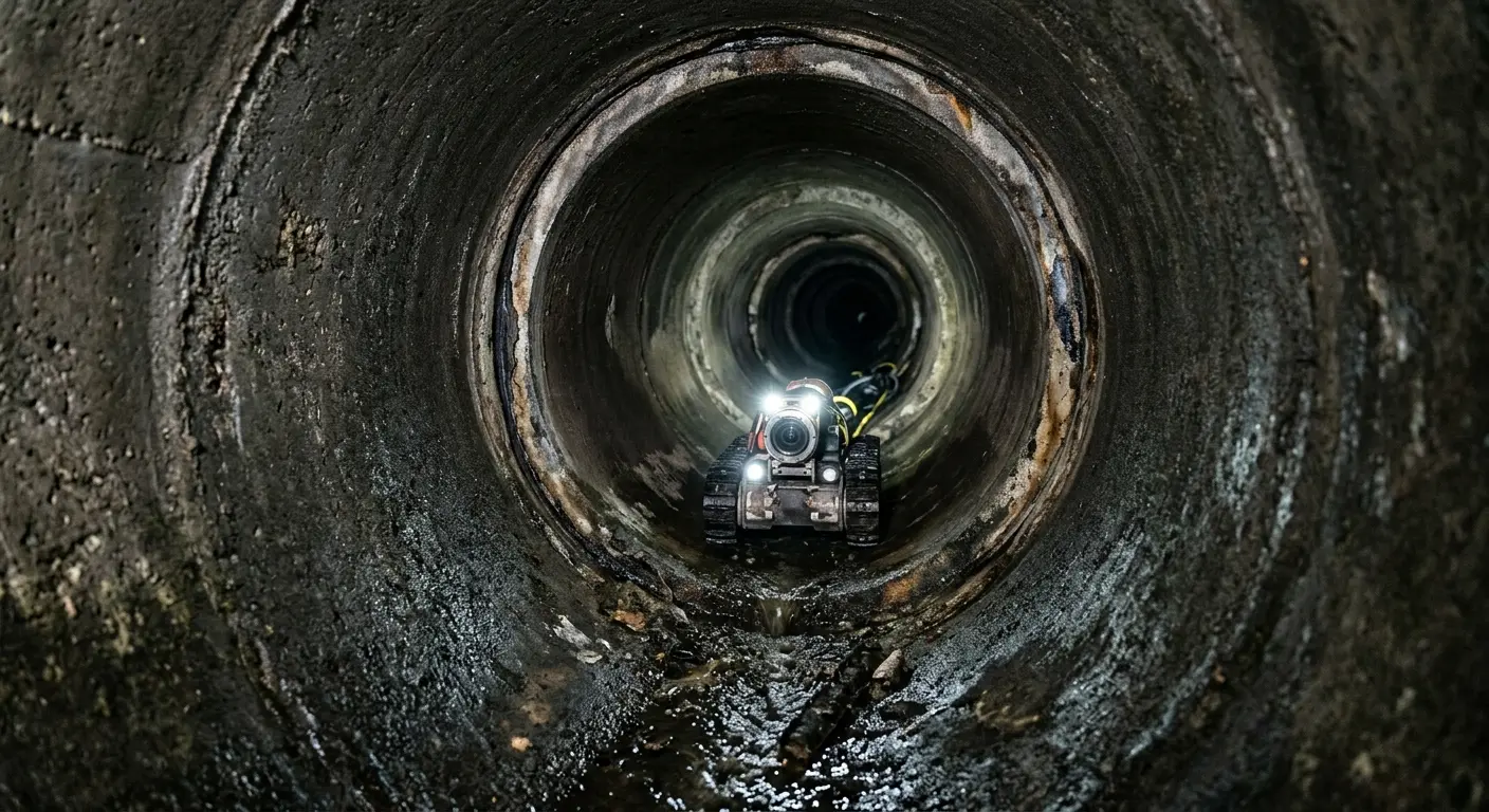 Robotic sewer camera inspecting pipe interior for Drain Snake Service in Hackettstown